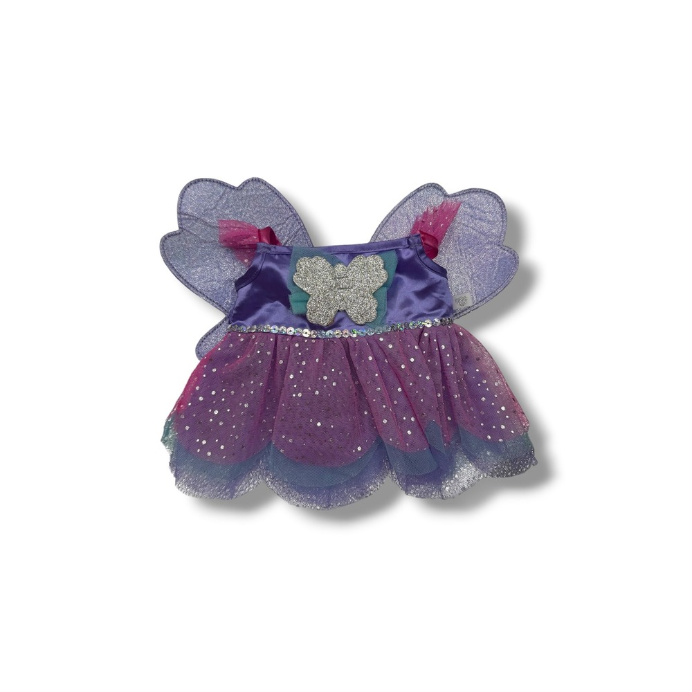 Build A Bear Fairy Butterfly Dress Plush Outfit Purple Pink Glitter Wings Sequin
